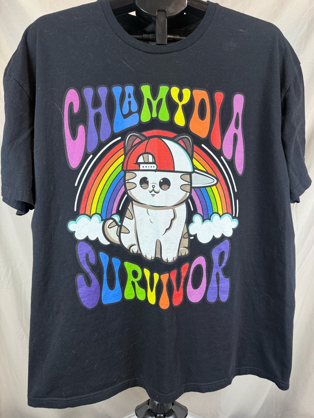 Chlamydia Survivor Cat Meme Graphic Tee Black - Size 2XL